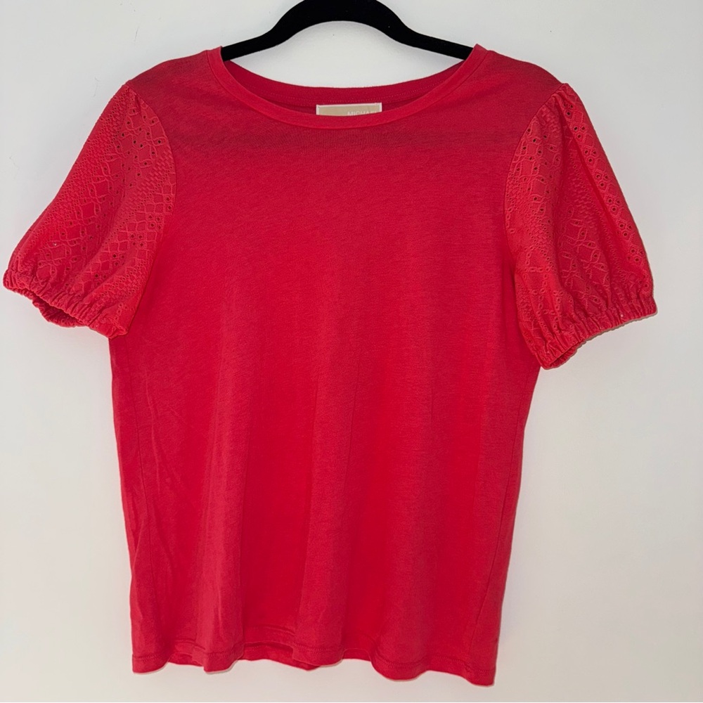 Michael Kors Red Puff Sleeve Eyelet Top Women’s Medium‎
